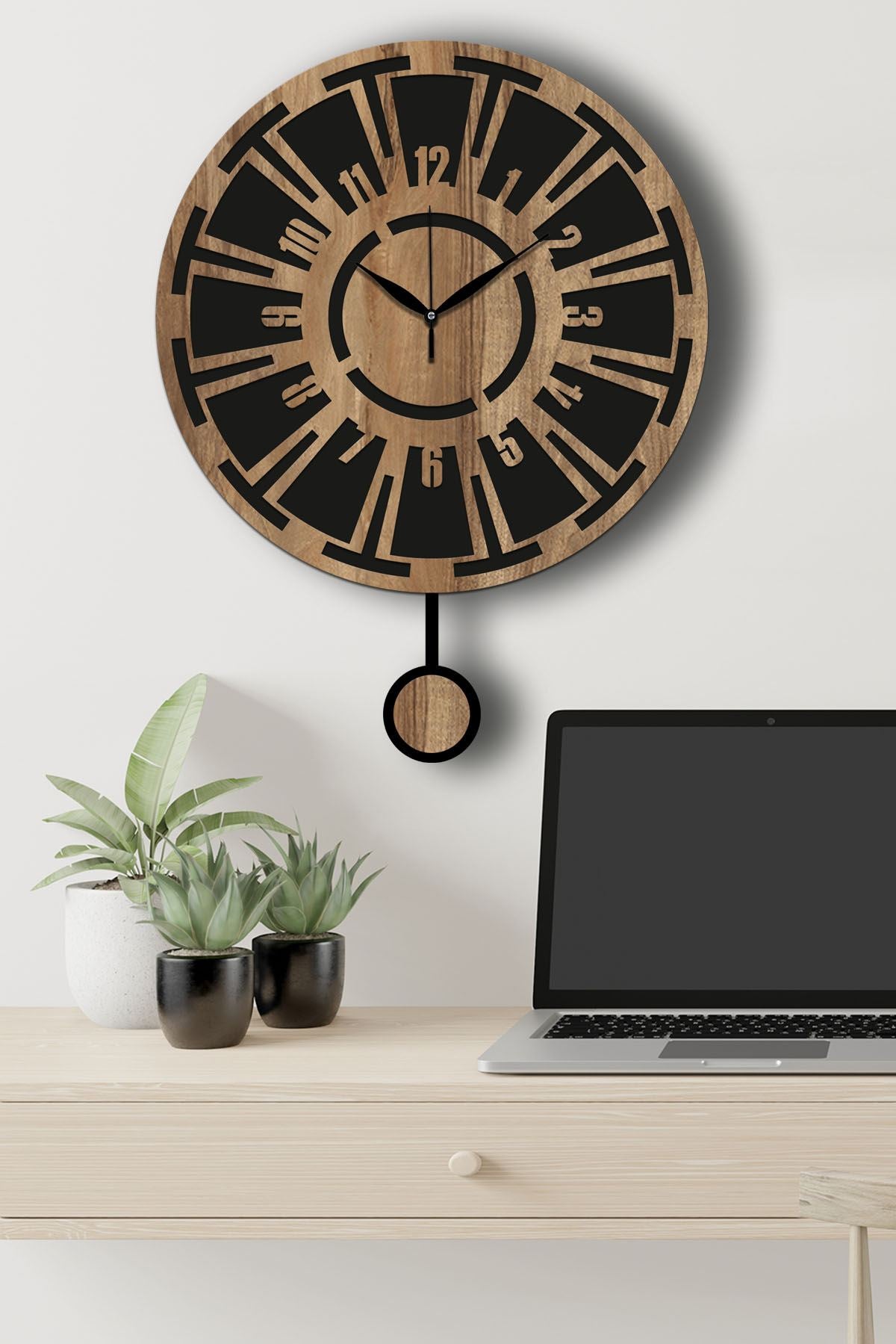 Relógio de Parede Decorativo 100% MDF, Nogueira/Preto, Ø39 cm – Vlnt114Mo