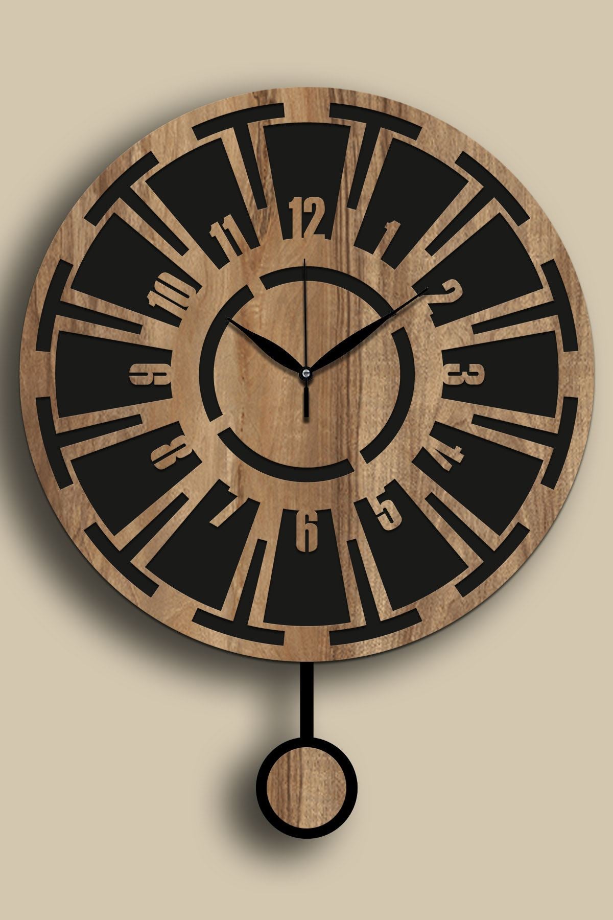 Relógio de Parede Decorativo 100% MDF, Nogueira/Preto, Ø39 cm – Vlnt114Mo