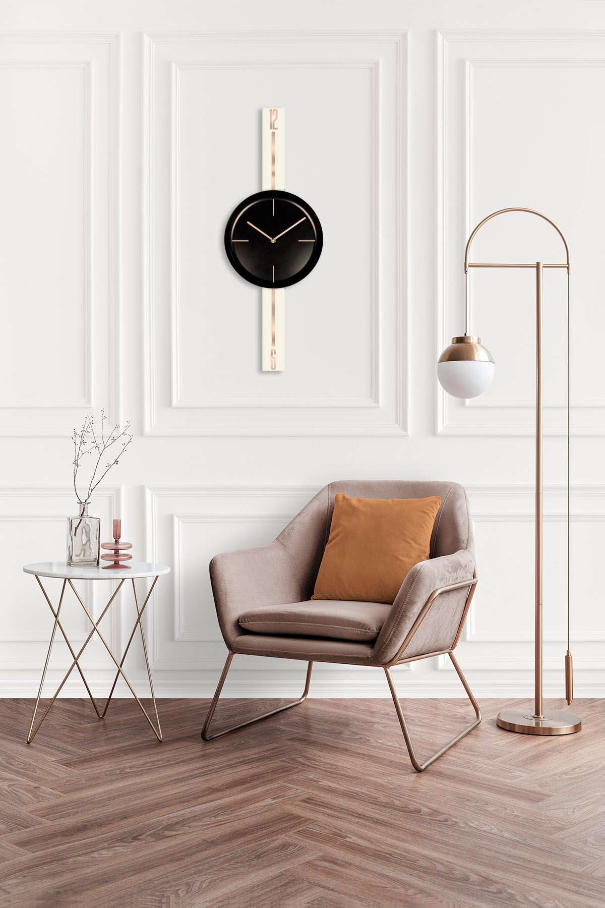 Relógio de Parede Decorativo em Aço 100% 30 cm – Creme e Preto | Vlnt103Krsyh
