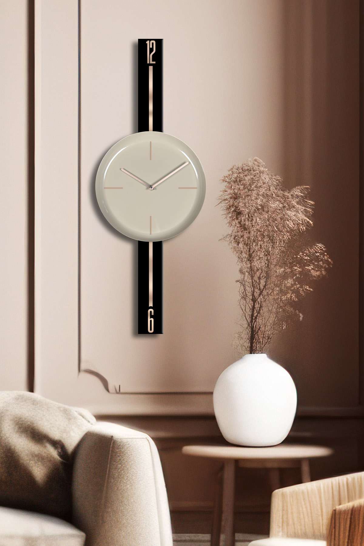 Relógio de Parede Decorativo Cappuccino – Aço 100% Preto, 30 cm (30x80 cm), Espessura 1 mm