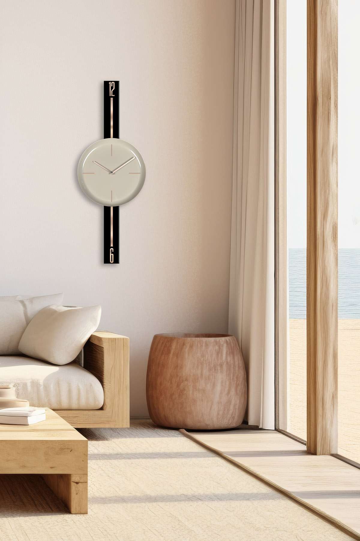 Relógio de Parede Decorativo Cappuccino – Aço 100% Preto, 30 cm (30x80 cm), Espessura 1 mm