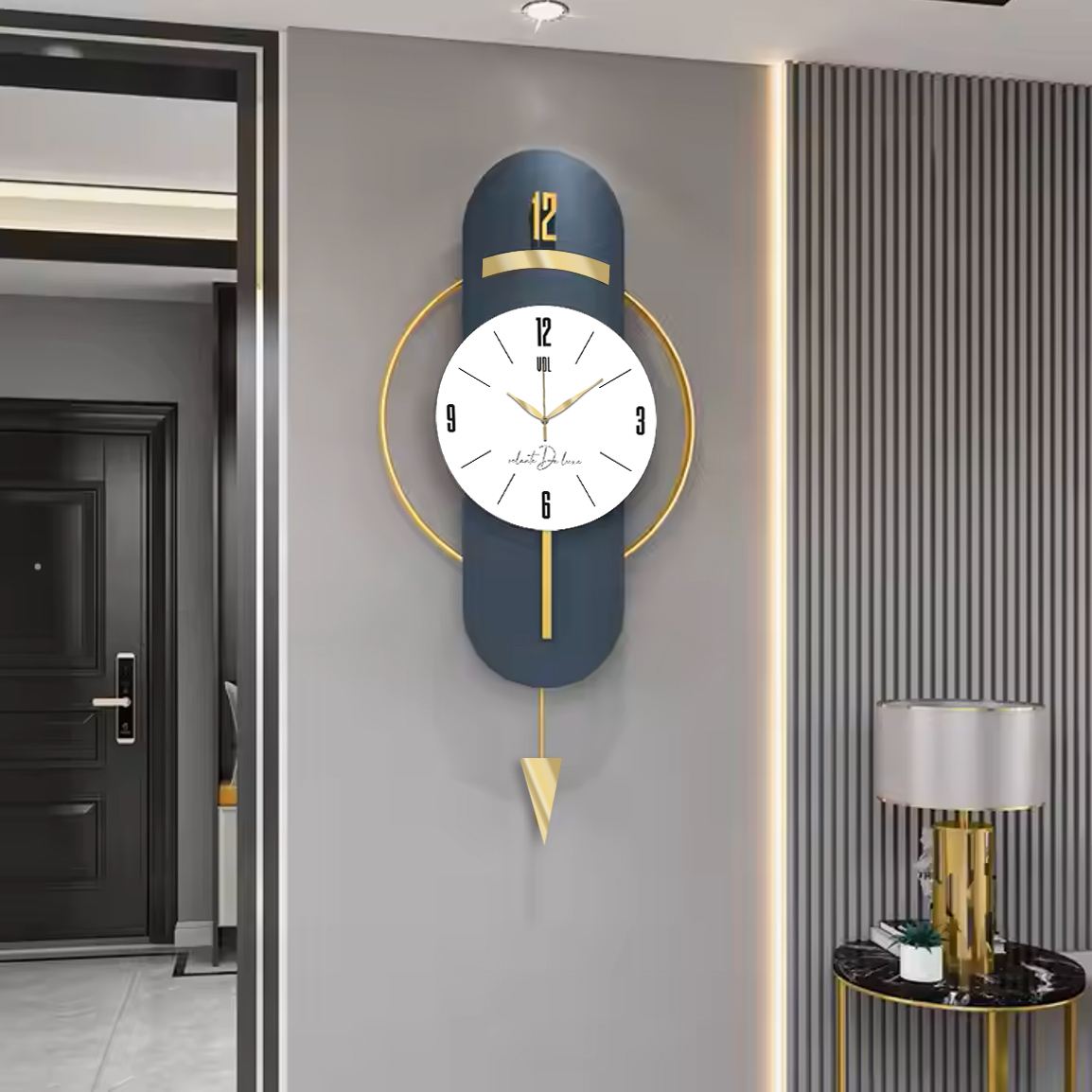 Relógio de Parede Decorativo Vlnt101 – Azul‑Marinho, MDF & Aço, Ø40 cm