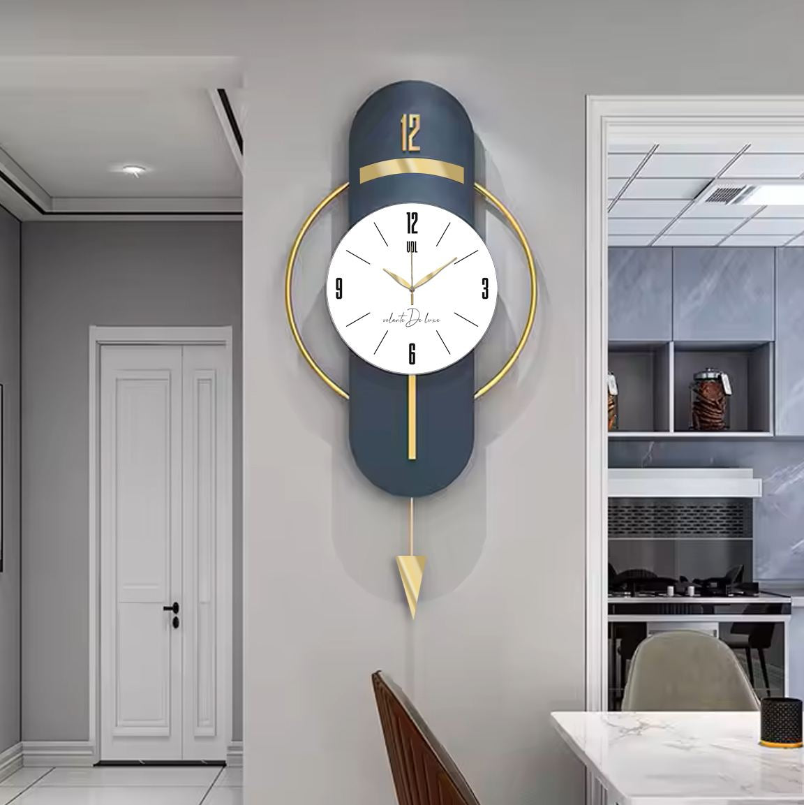 Relógio de Parede Decorativo Vlnt101 – Azul‑Marinho, MDF & Aço, Ø40 cm