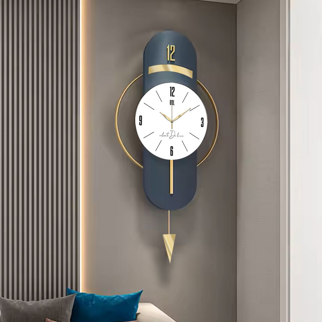 Relógio de Parede Decorativo Vlnt101 – Azul‑Marinho, MDF & Aço, Ø40 cm