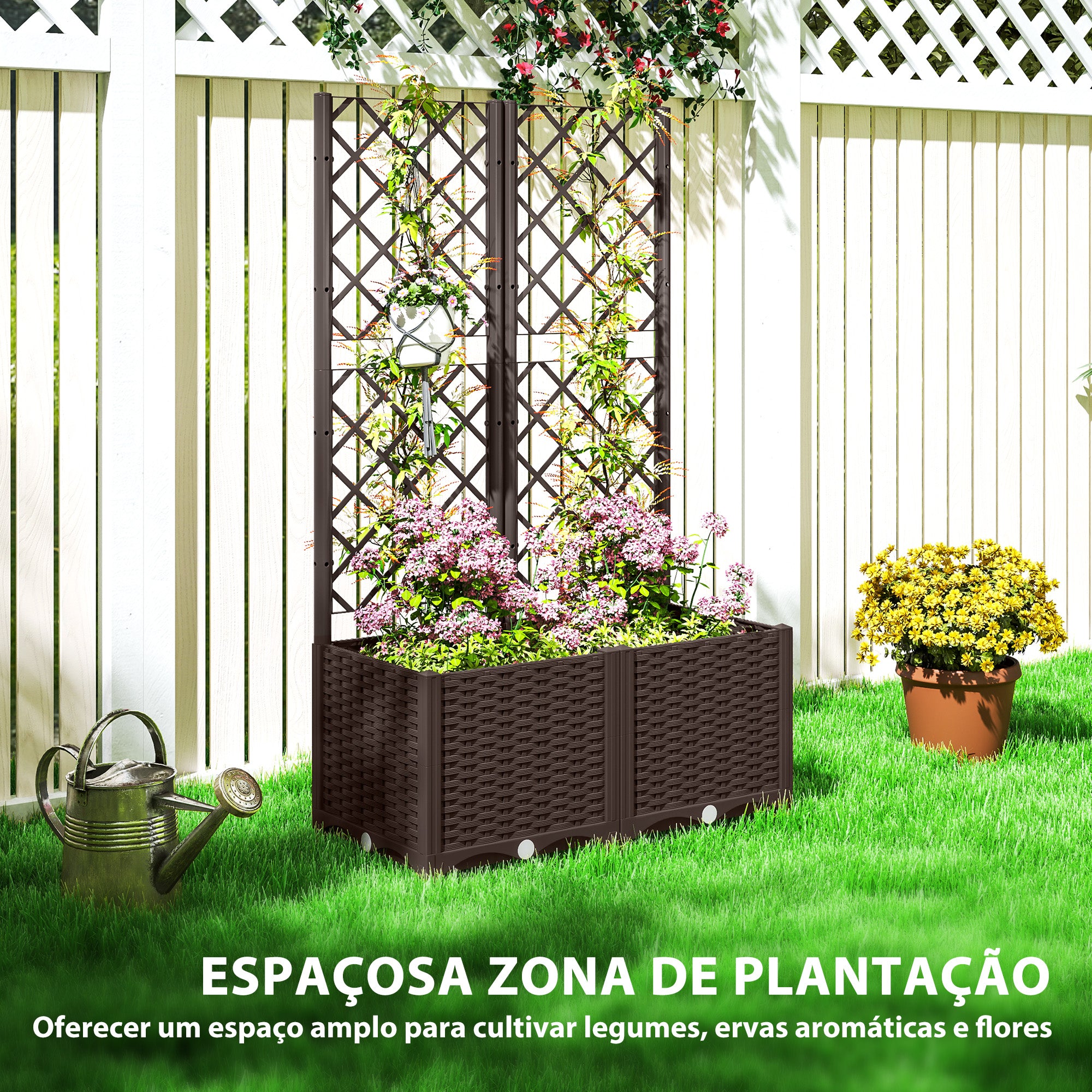 Floreira com Treliça Marrom 80x40x135 cm - Espaço para Plantas Trepadoras