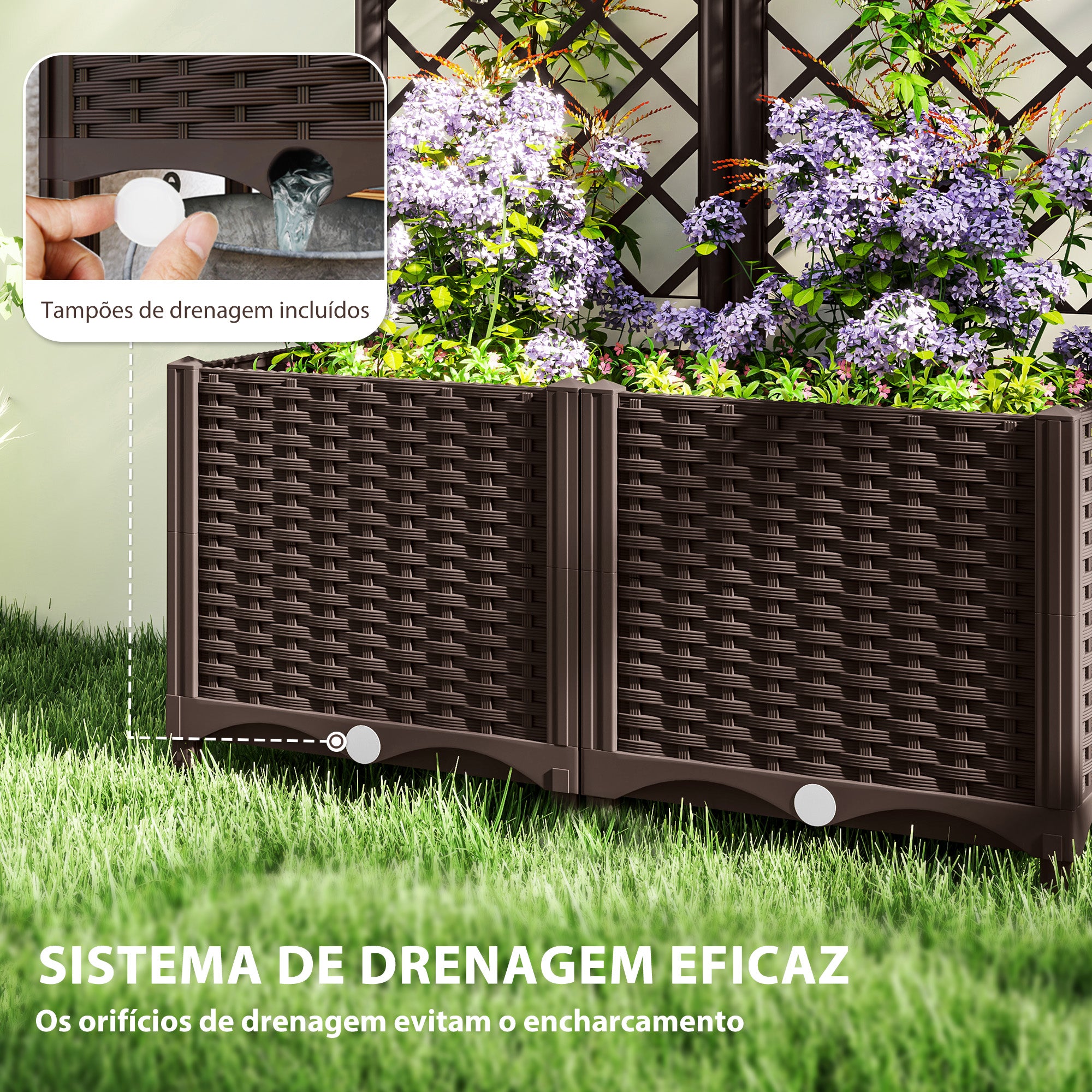 Floreira com Treliça Marrom 80x40x135 cm - Espaço para Plantas Trepadoras