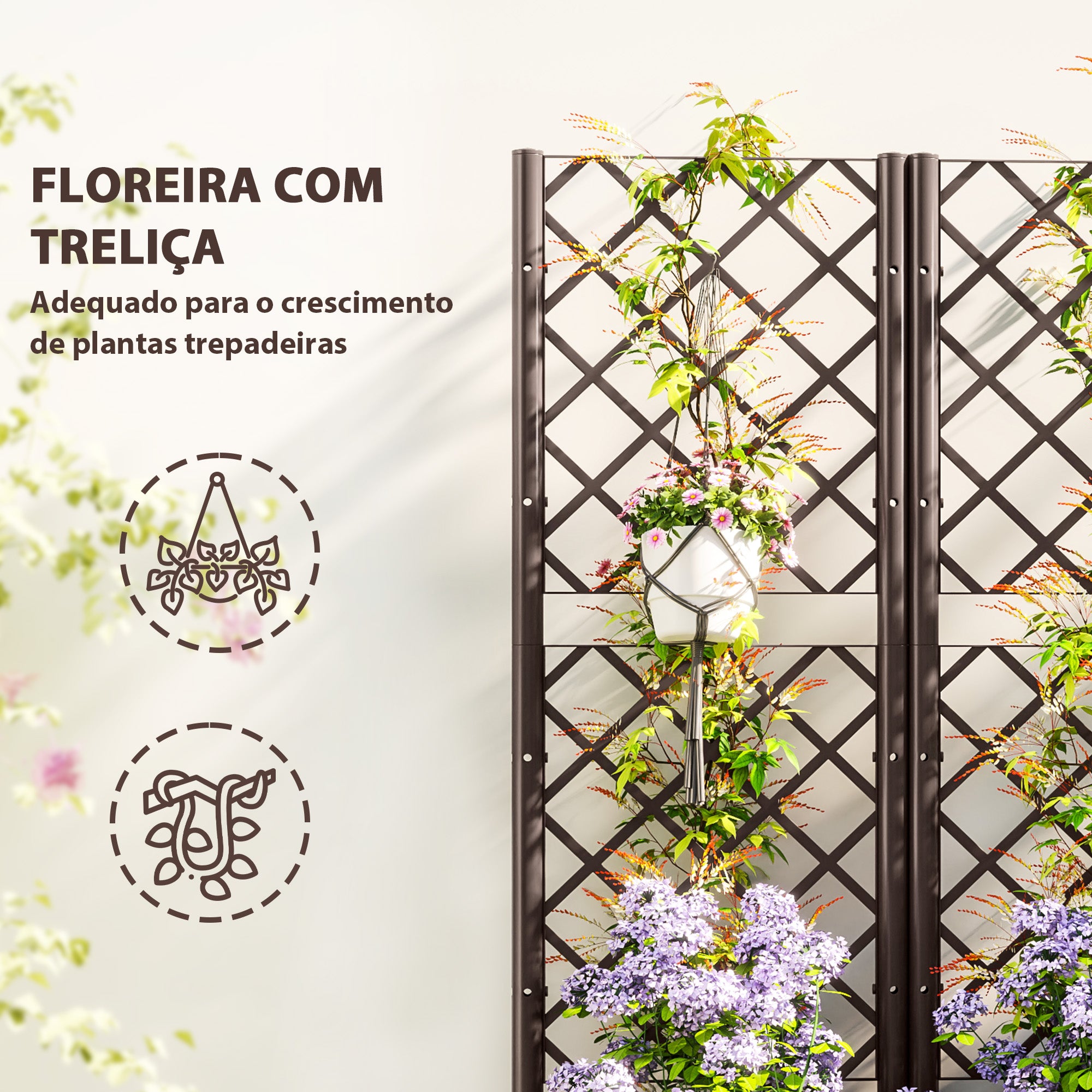 Floreira com Treliça Marrom 80x40x135 cm - Espaço para Plantas Trepadoras