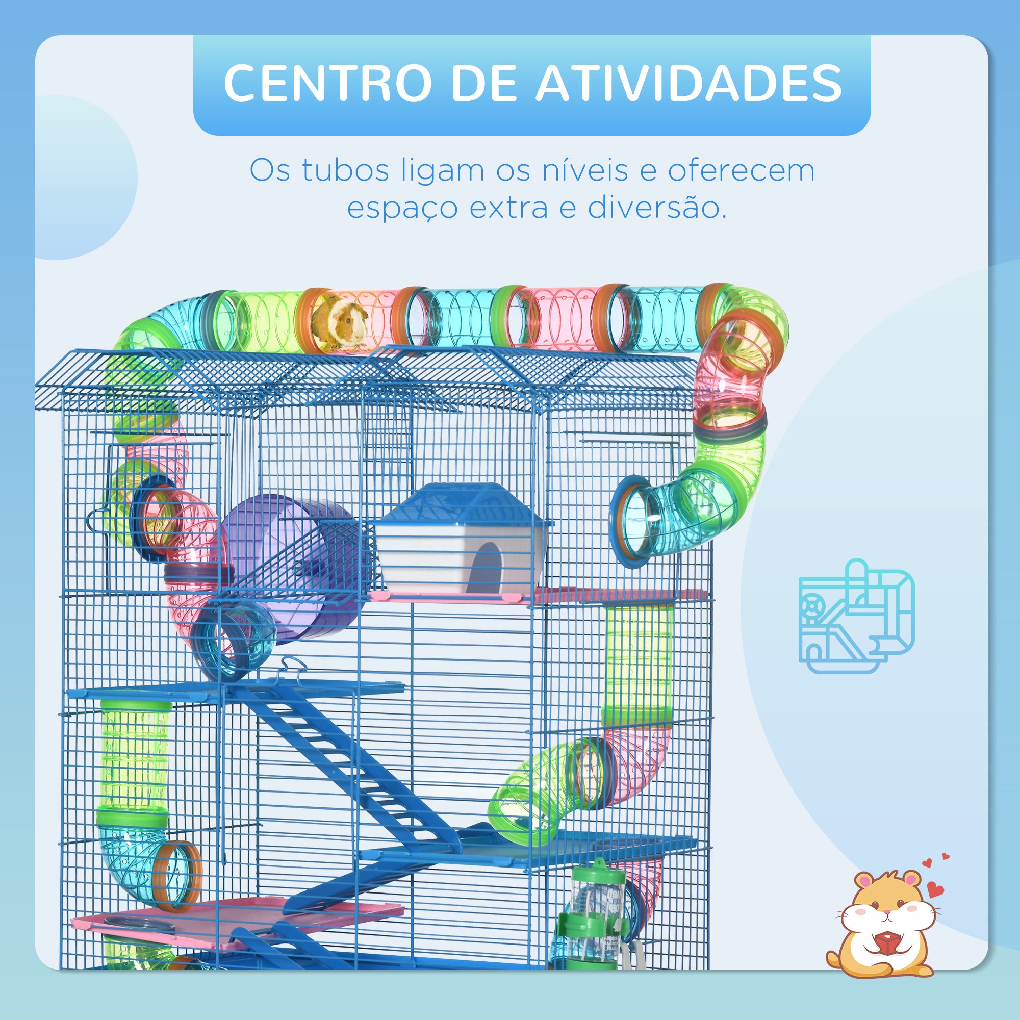 Gaiola Habitat para Hamster com Várias Plataformas 47x30x59 cm Azul