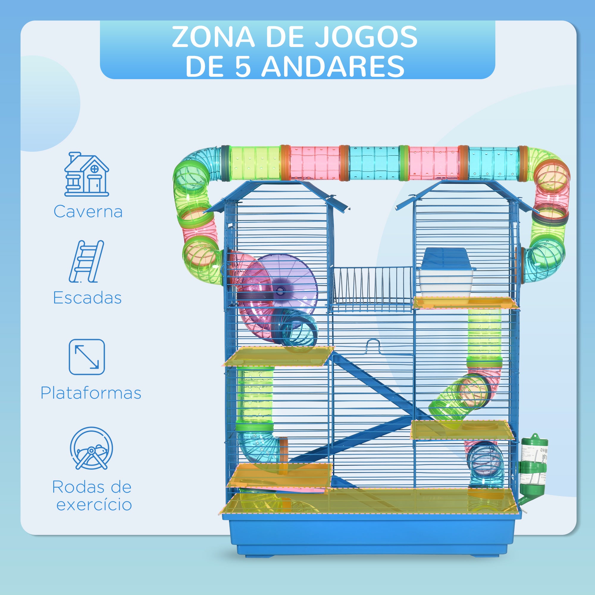 Gaiola Habitat para Hamster com Várias Plataformas 47x30x59 cm Azul