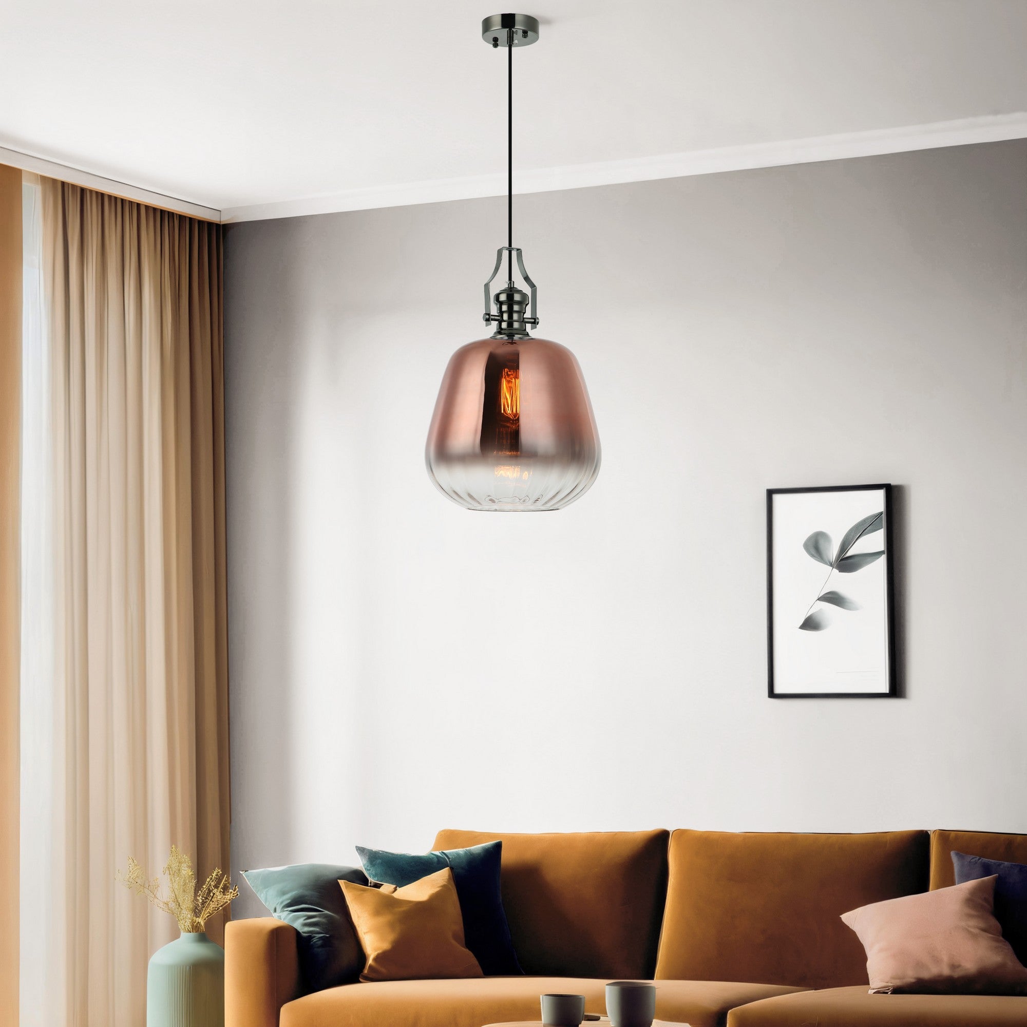 Candeeiro de Teto – Ø30 cm – Cobalto – Metal e vidro