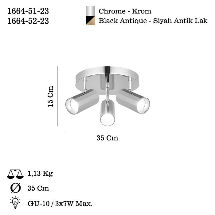 Candeeiro de Teto – 15 cm – Cromo – Metal