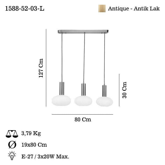 Candeeiro de Teto – 30 a 127 cm – Laca Antiga – Metal
