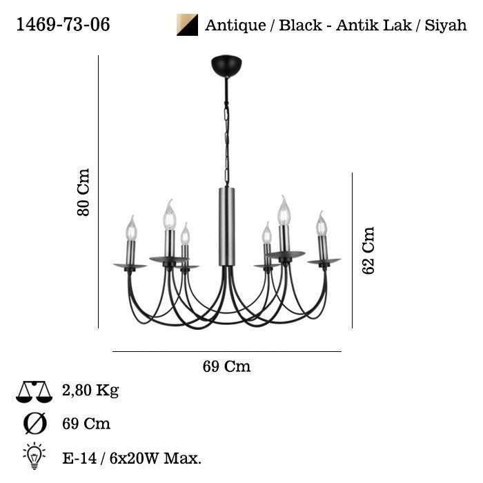 Candeeiro de Teto – 63-83 cm – Preto – Metal