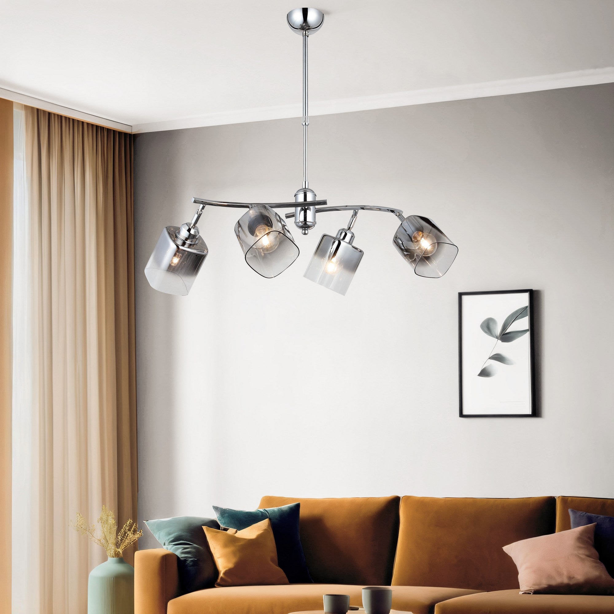 Candeeiro de Teto – Altura ajustável 57-80 cm – Cromo – Metal e vidro