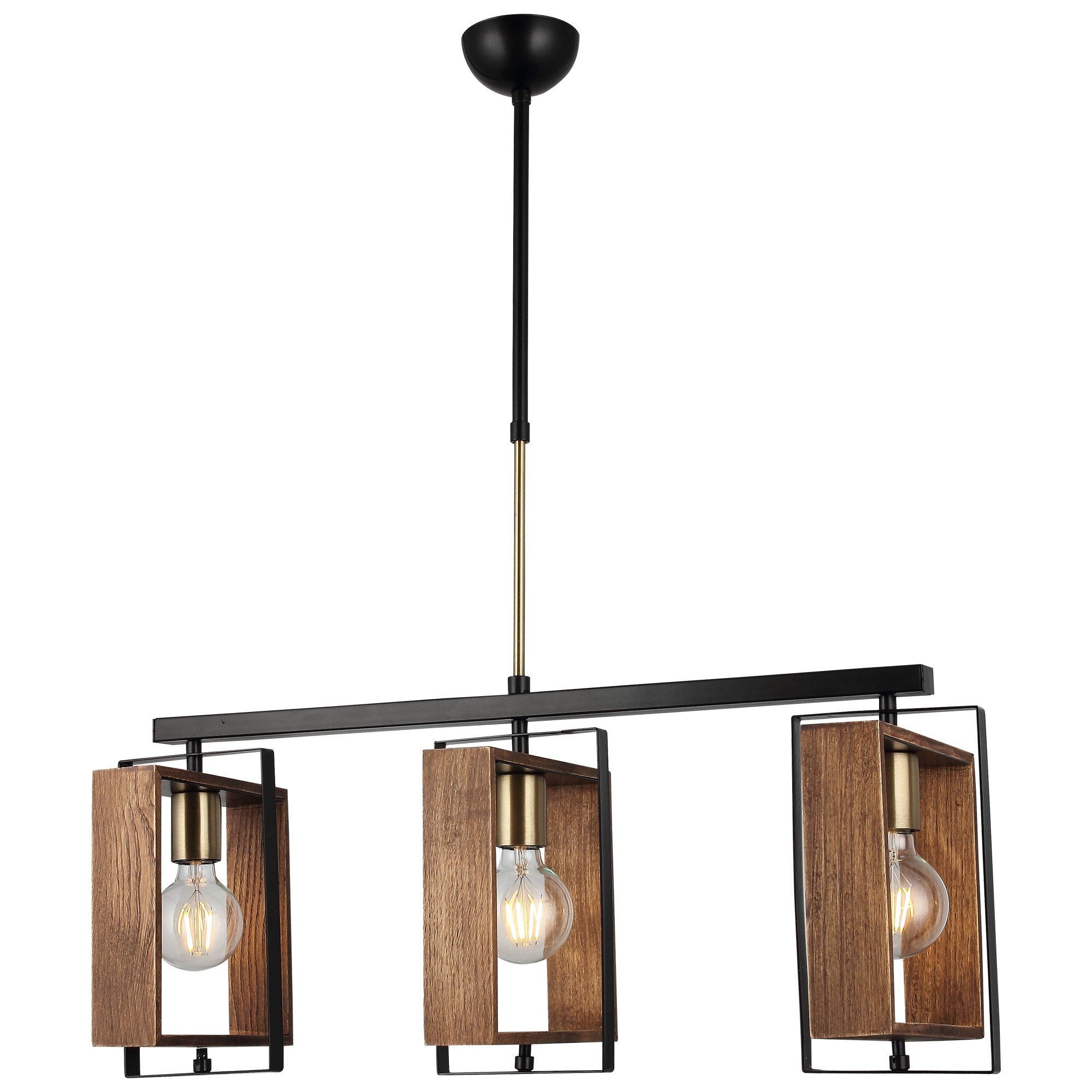 Candeeiro de Teto – 61-86 cm – Preto – Metal e Madeira