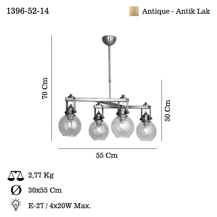 Candeeiro de Teto – Ø14 h: 12 cm – Antiguidade – Metal e Vidro