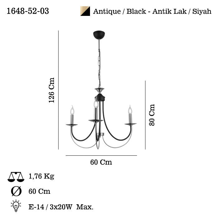 Candeeiro de Teto – 80-126,5 cm – Laca Antiga – Metal