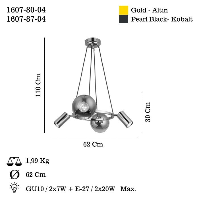 Candeeiro de Teto – 30-110 cm – Zerde – Metal