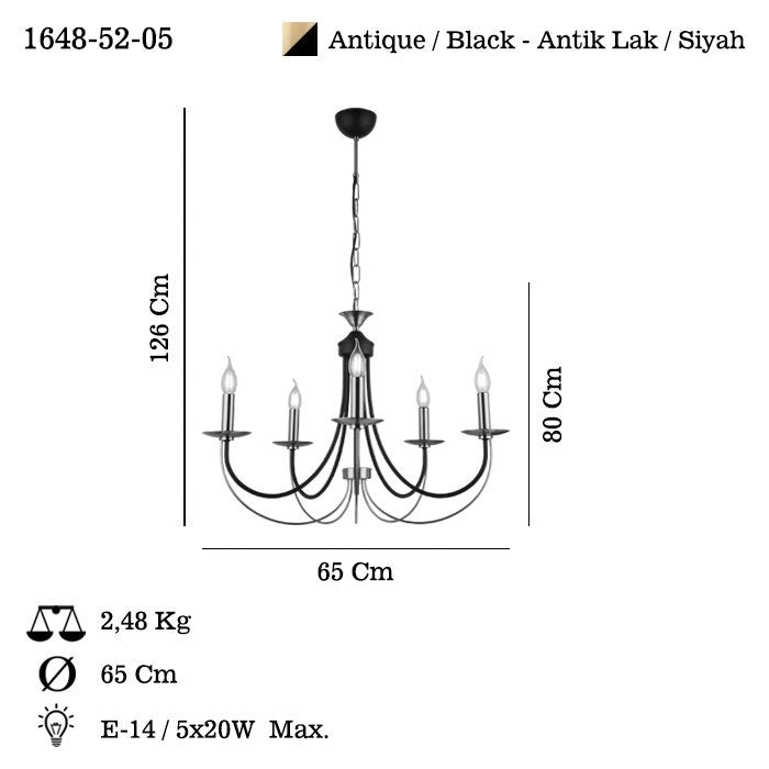 Candeeiro de Teto – 80-126,5 cm – Laca Antiga – Metal