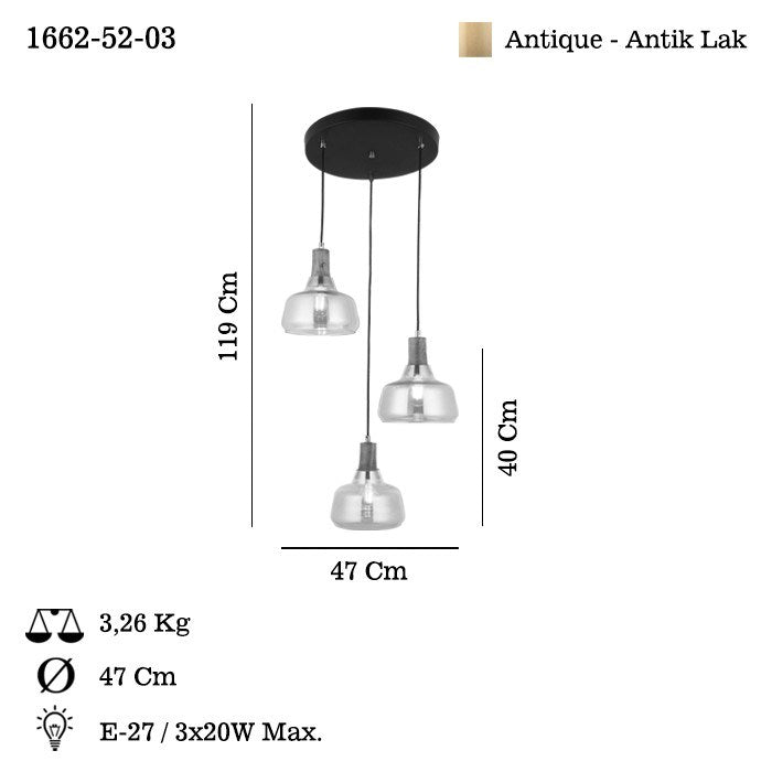 Candeeiro de Teto – 40-119 cm – Laca Antiga – Metal