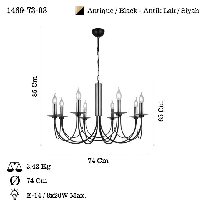 Candeeiro de Teto - 65-85 cm - Preto - Metal