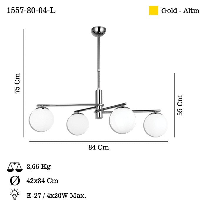 Candeeiro de Teto – 58-73 cm – Ouro – Metal com vidro