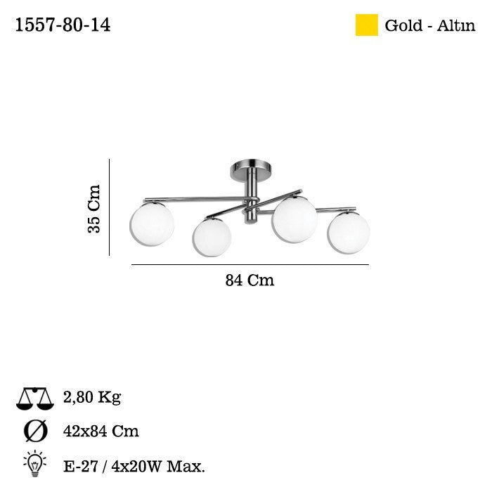 Candeeiro de Teto – Ø15 cm – Ouro – Metal