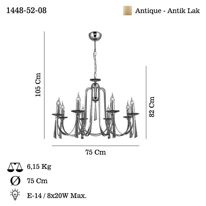 Candeeiro de Teto – 70-95 cm – Cor antiquada – Metal