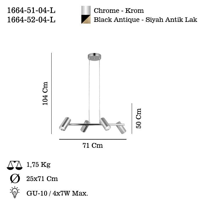 Candeeiro de Teto – 50-104 cm – Preto – Metal