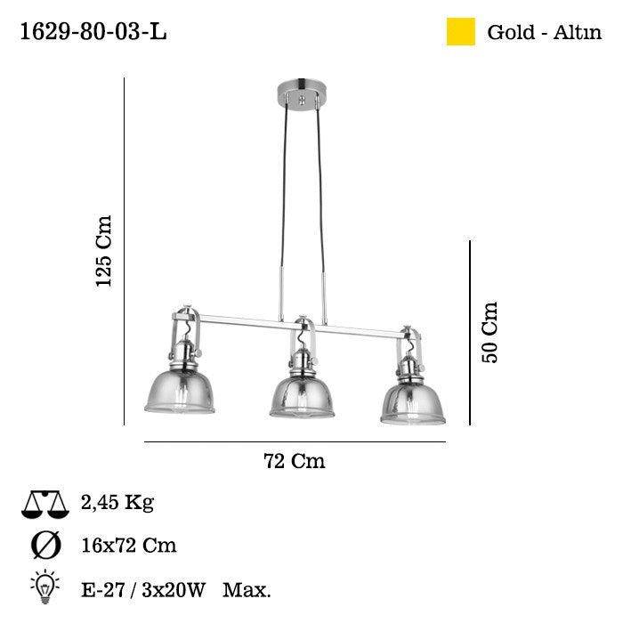 Candeeiro de Teto – Altura ajustável de 50 a 125 cm – Laca Antiga – Metal