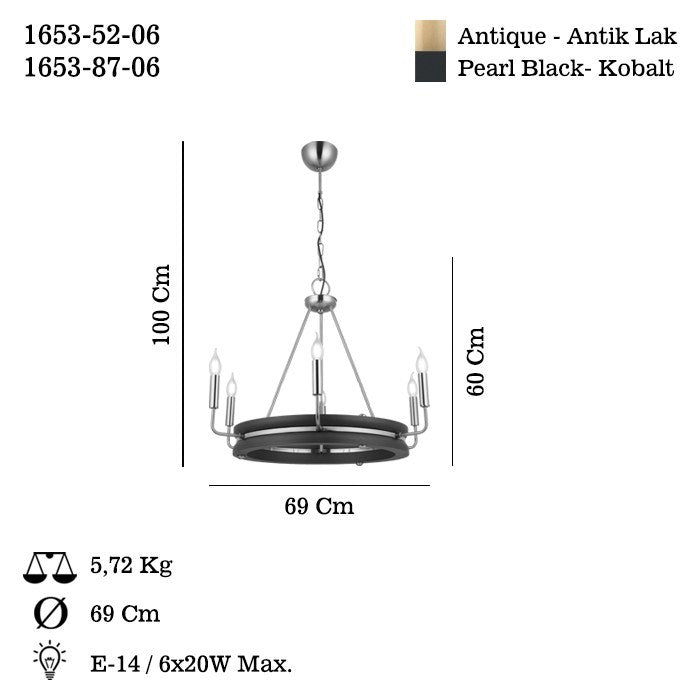 Candeeiro de Teto – 60-100 cm – Laca Antiga – Metal e Madeira
