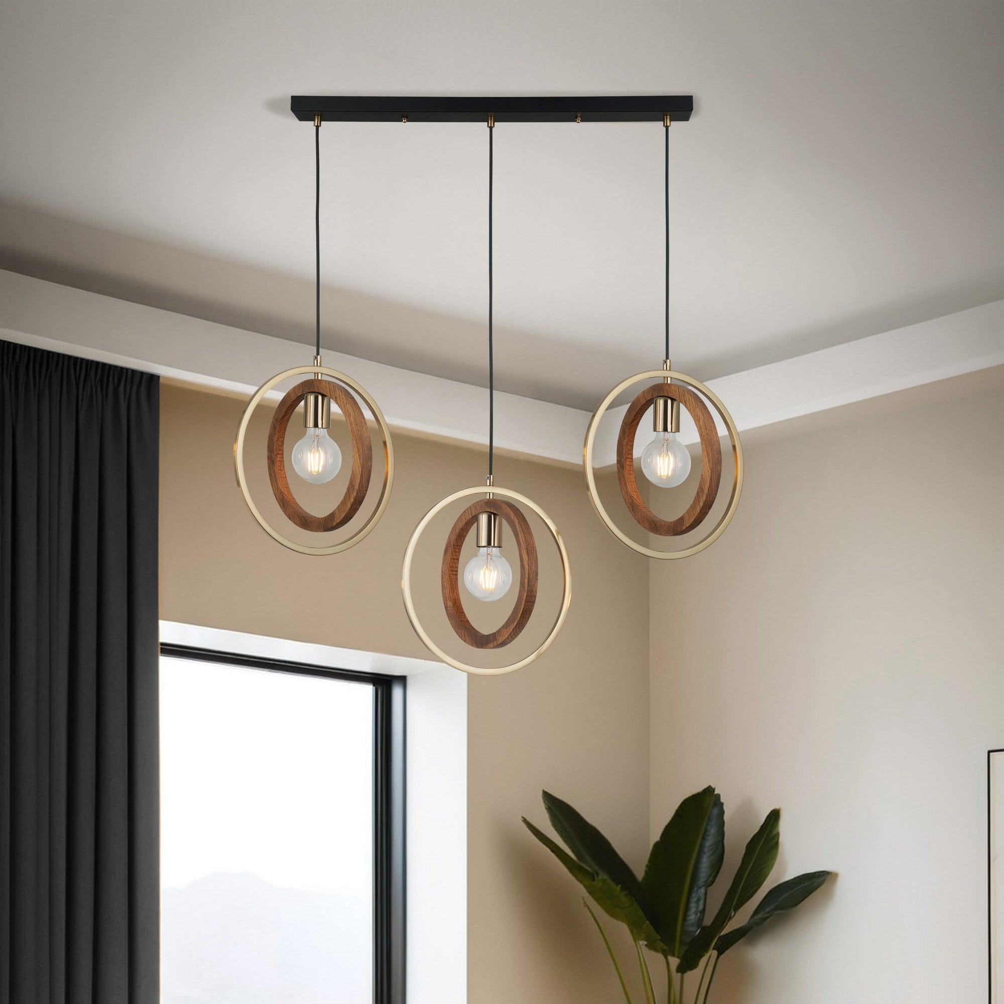 Candeeiro de Teto – 45 a 180 cm – Laca Antiga – Metal e Madeira