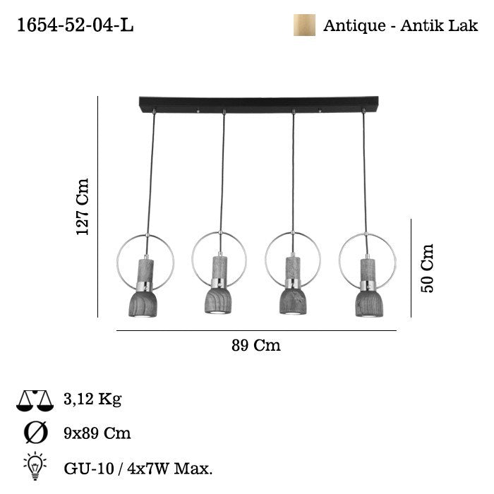 Candeeiro de Teto – 80 x 6 x 2,5 cm – Laca Antiga – Metal e Madeira