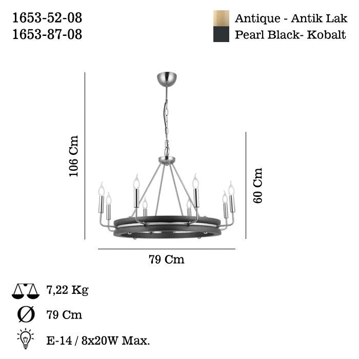 Candeeiro de Teto – 60-106 cm – Laca Antiga – Metal e Madeira