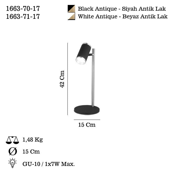 Candeeiro de Mesa – 42 cm – Preto – Metal