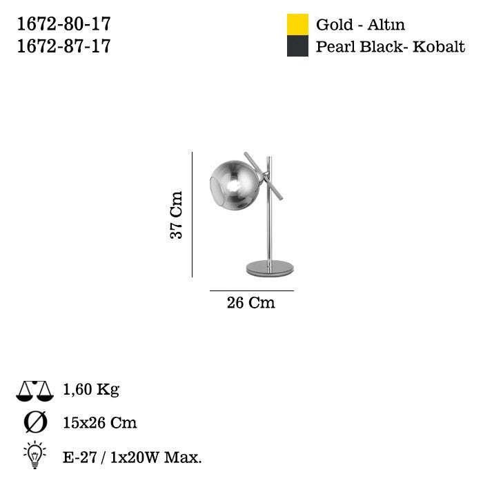 Candeeiro de Mesa – 37 cm – Dourado – Metal e vidro