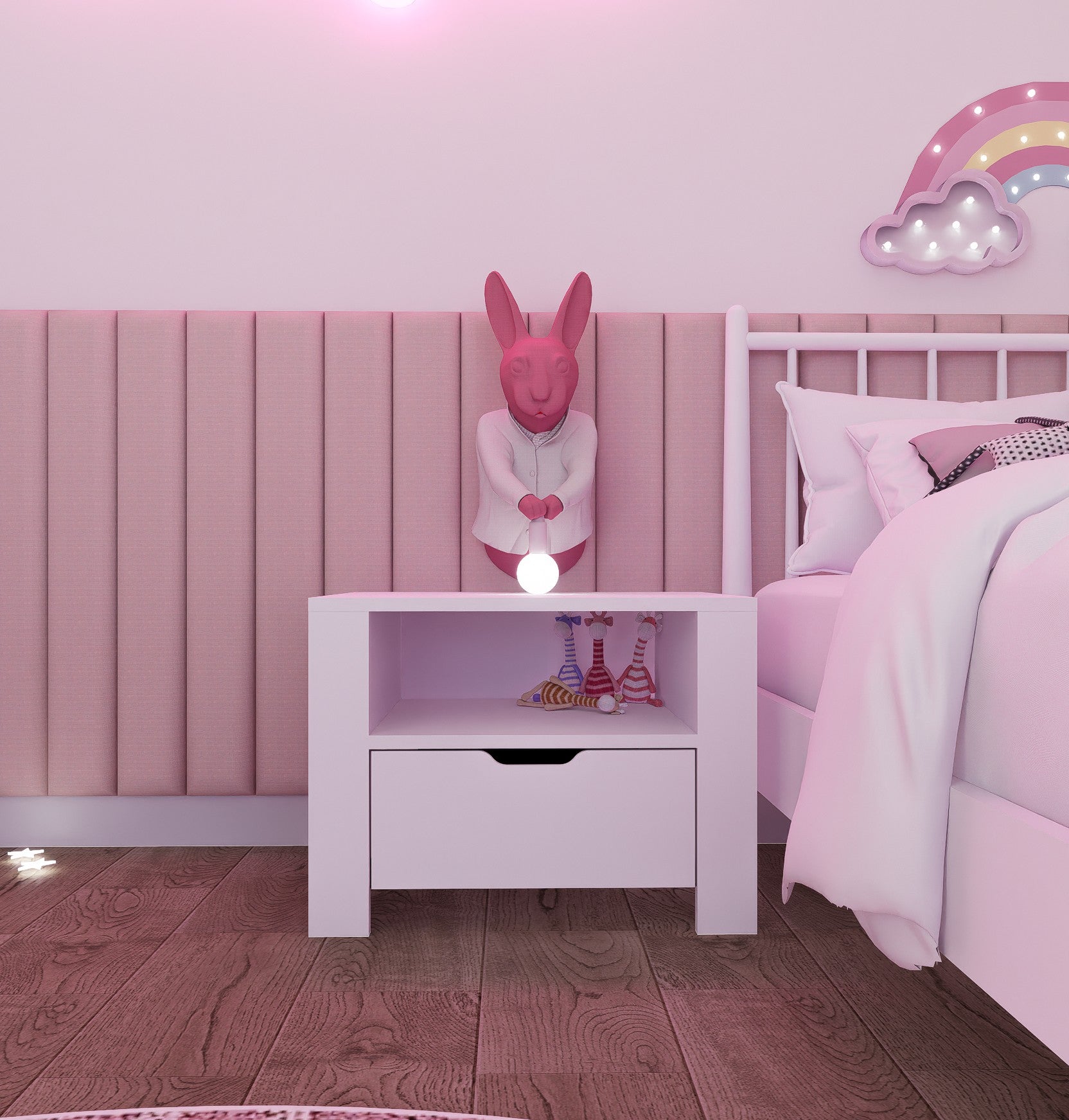 Mesa de cabeceira – 60cm x 45cm x 42cm – Branco fosco – Painel de partículas revestido a melamina