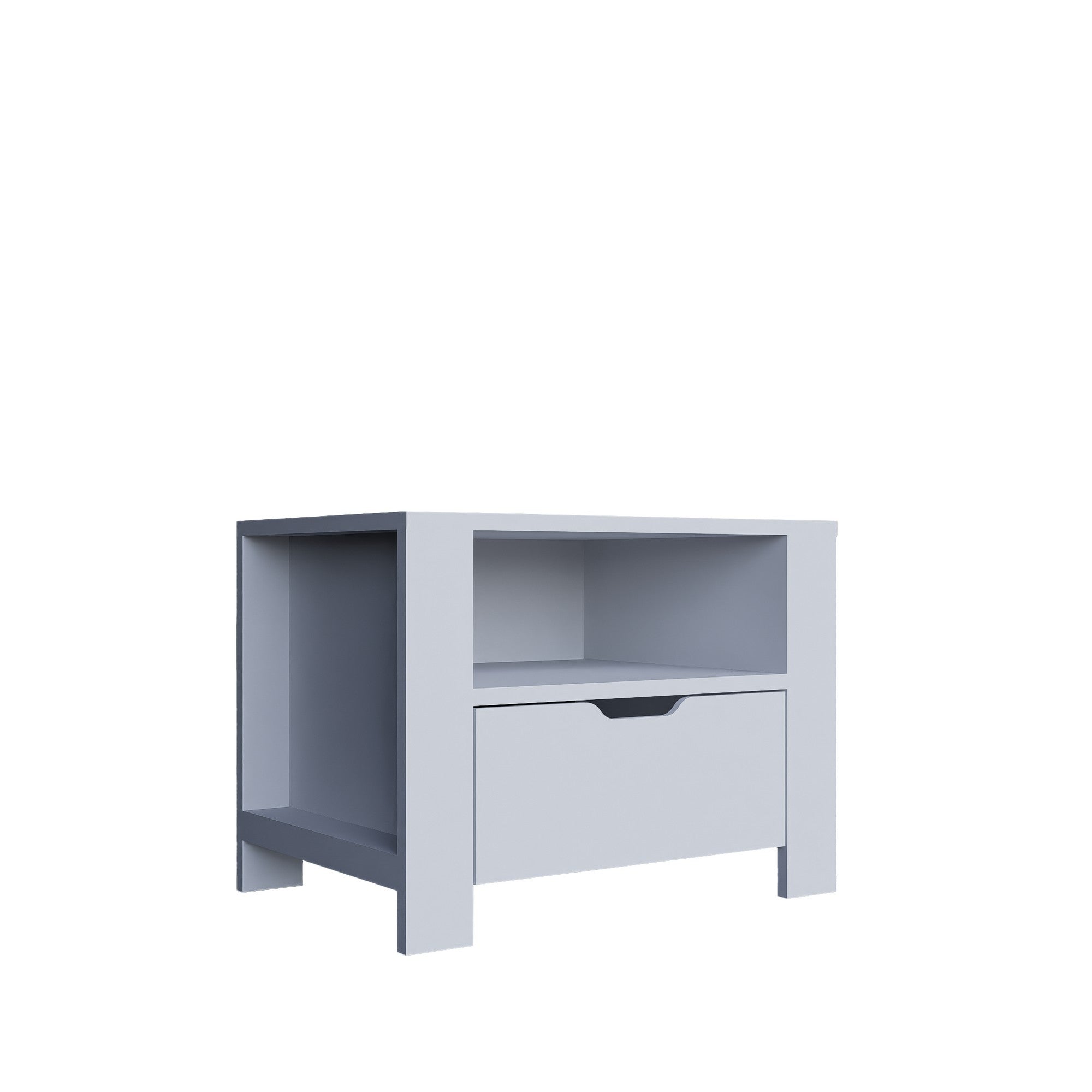 Mesa de cabeceira – 60cm x 45cm x 42cm – Branco fosco – Painel de partículas revestido a melamina