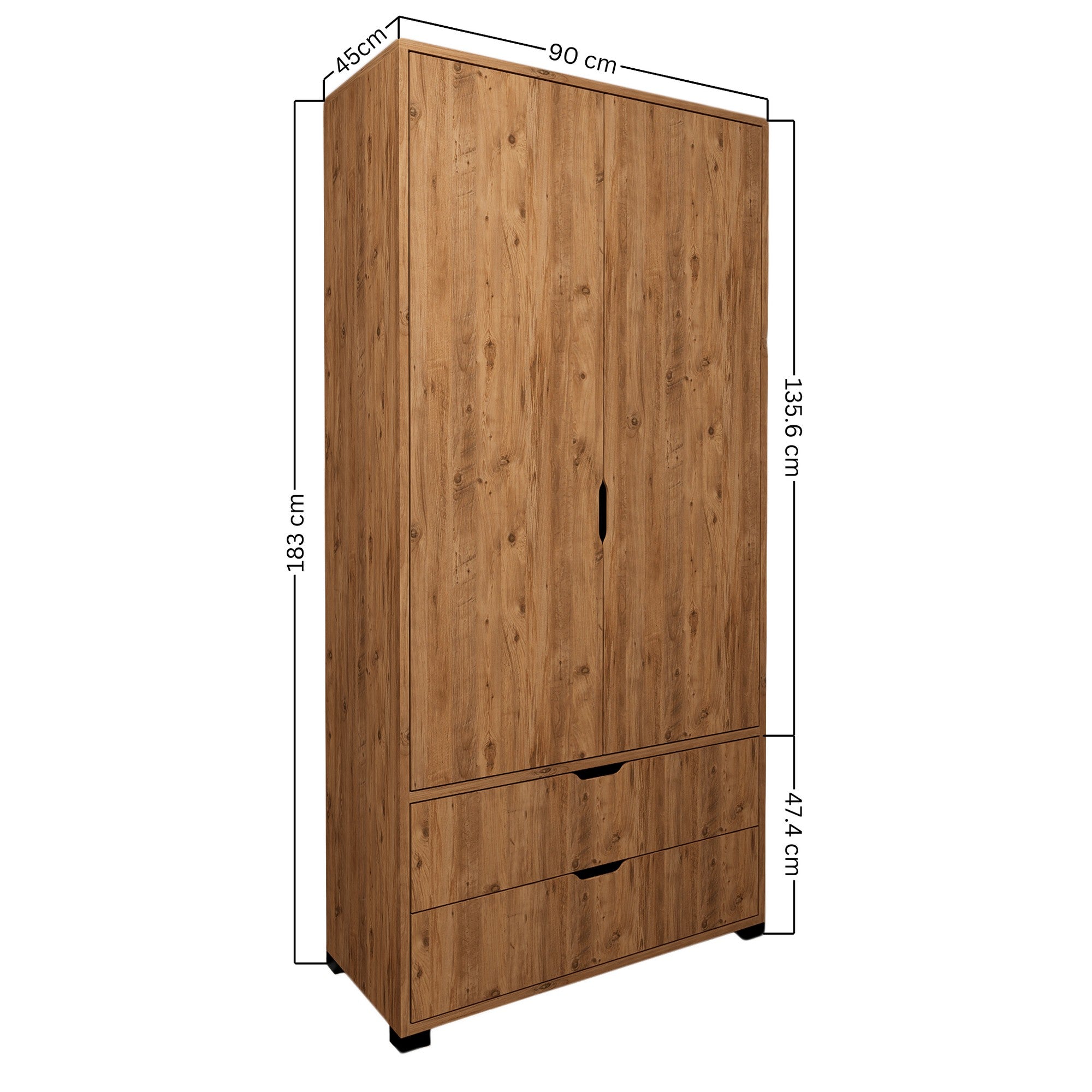 Guarda-roupa em pinho atlântico – 90 cm x 183 cm x 45 cm – Pinho Atlântico – Painel de partículas revestido a melamina