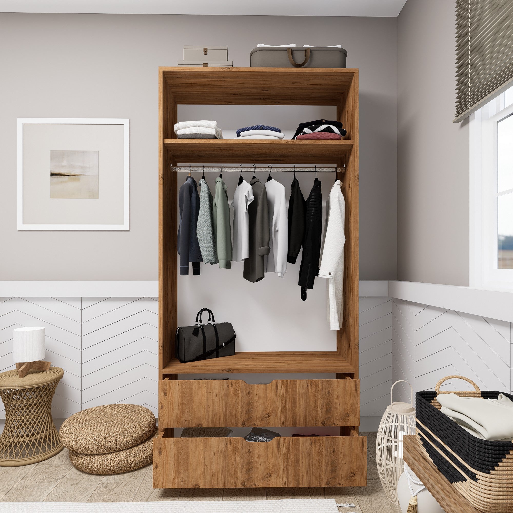Guarda-roupa em pinho atlântico – 90 cm x 183 cm x 45 cm – Pinho Atlântico – Painel de partículas revestido a melamina
