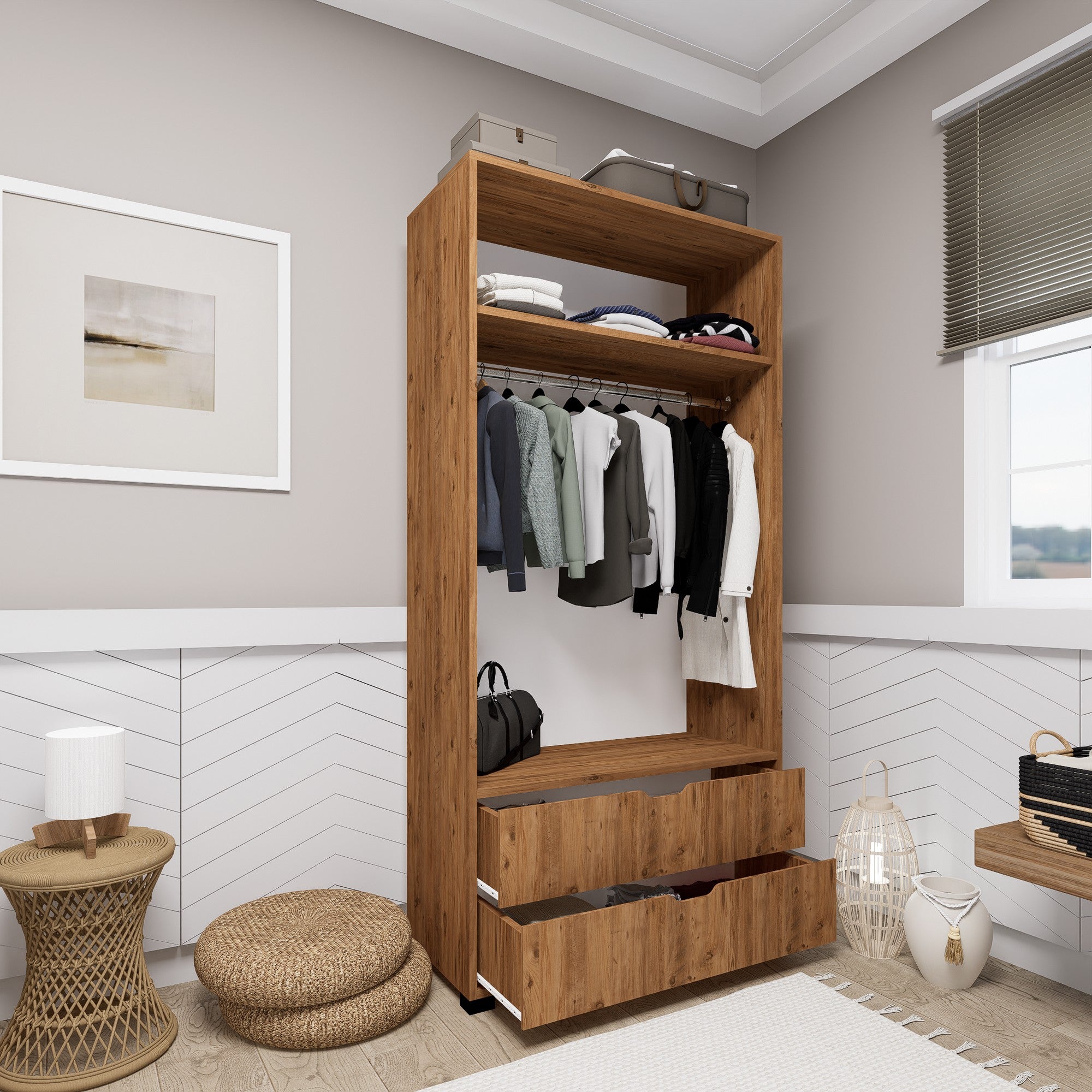 Guarda-roupa em pinho atlântico – 90 cm x 183 cm x 45 cm – Pinho Atlântico – Painel de partículas revestido a melamina