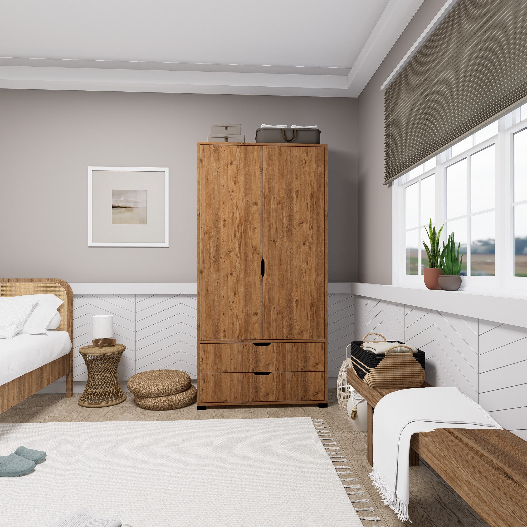 Guarda-roupa em pinho atlântico – 90 cm x 183 cm x 45 cm – Pinho Atlântico – Painel de partículas revestido a melamina