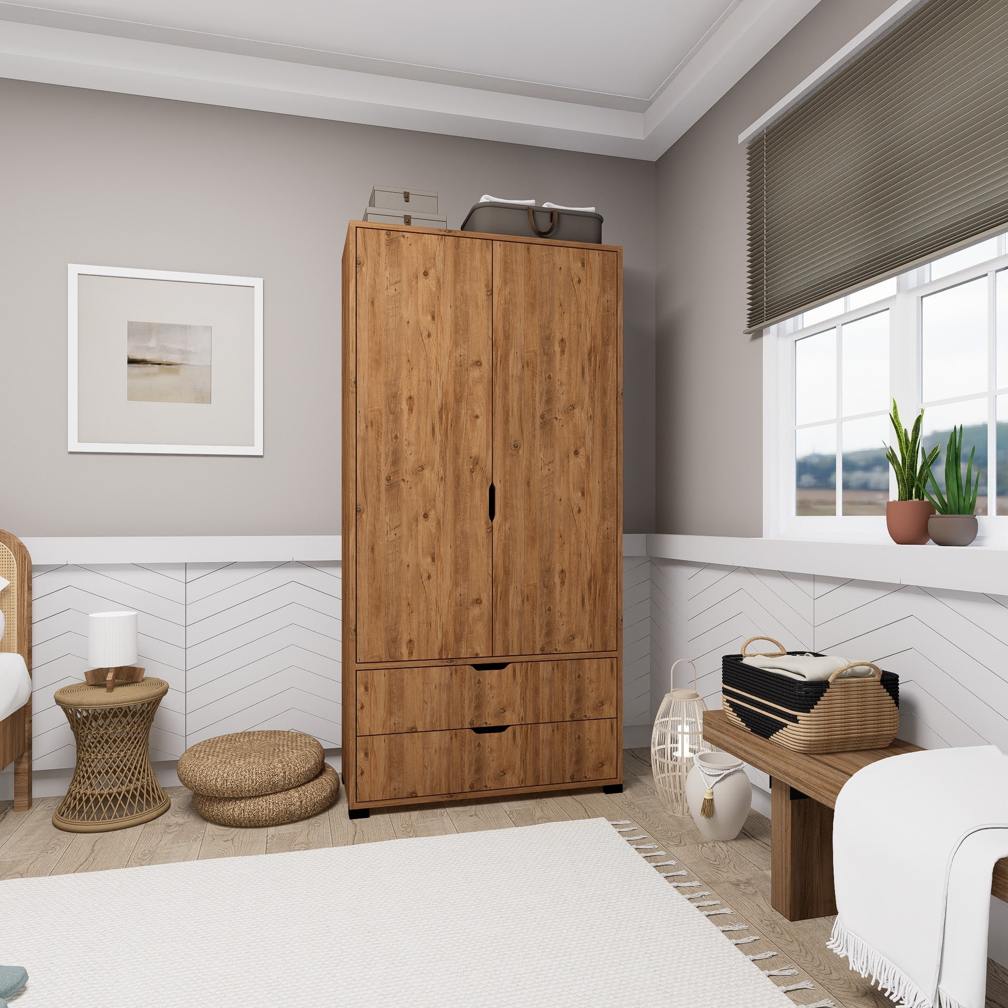 Guarda-roupa em pinho atlântico – 90 cm x 183 cm x 45 cm – Pinho Atlântico – Painel de partículas revestido a melamina