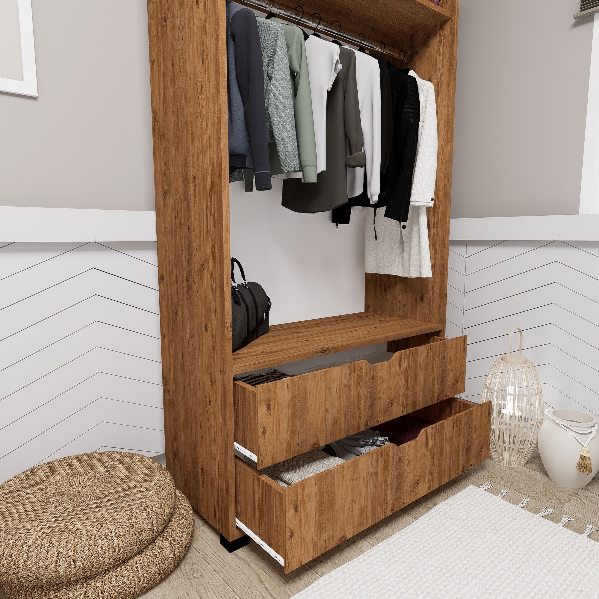 Guarda-roupa em pinho atlântico – 90 cm x 183 cm x 45 cm – Pinho Atlântico – Painel de partículas revestido a melamina