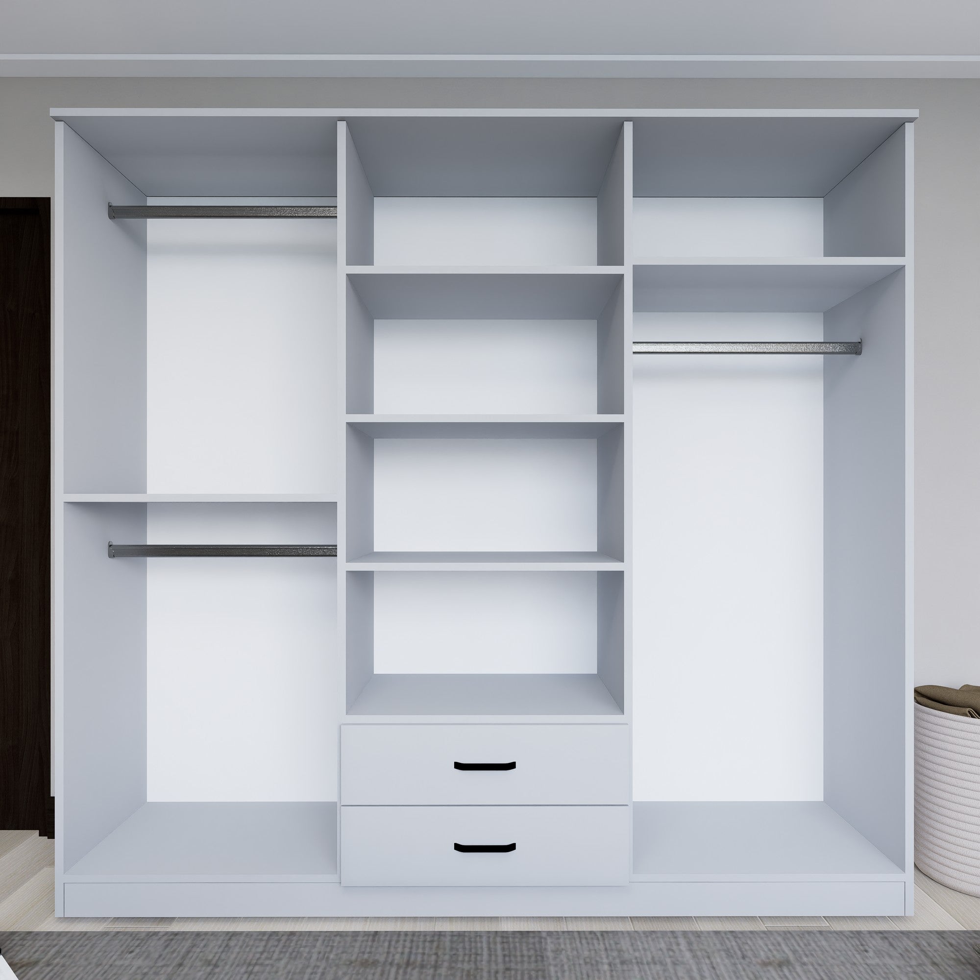 Guarda-roupa – 180 cm x 190 cm x 45 cm – Branco fosco – Painéis de partículas revestidos a melamina