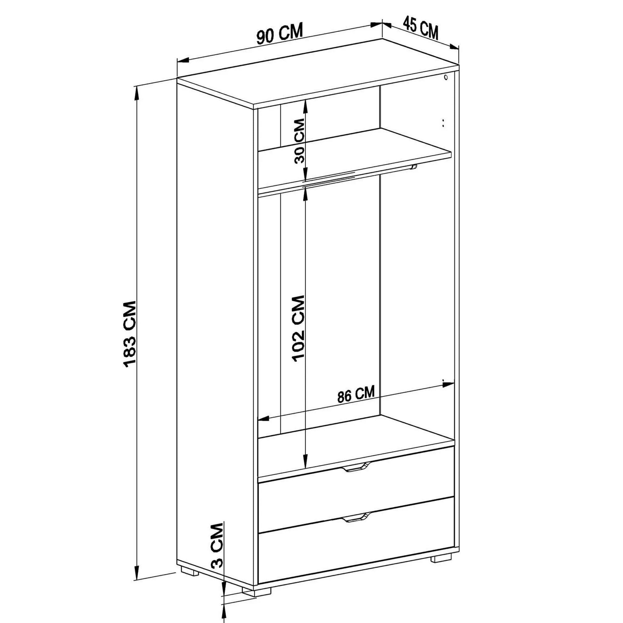Guarda-roupa – 90 cm – Branco – MDF