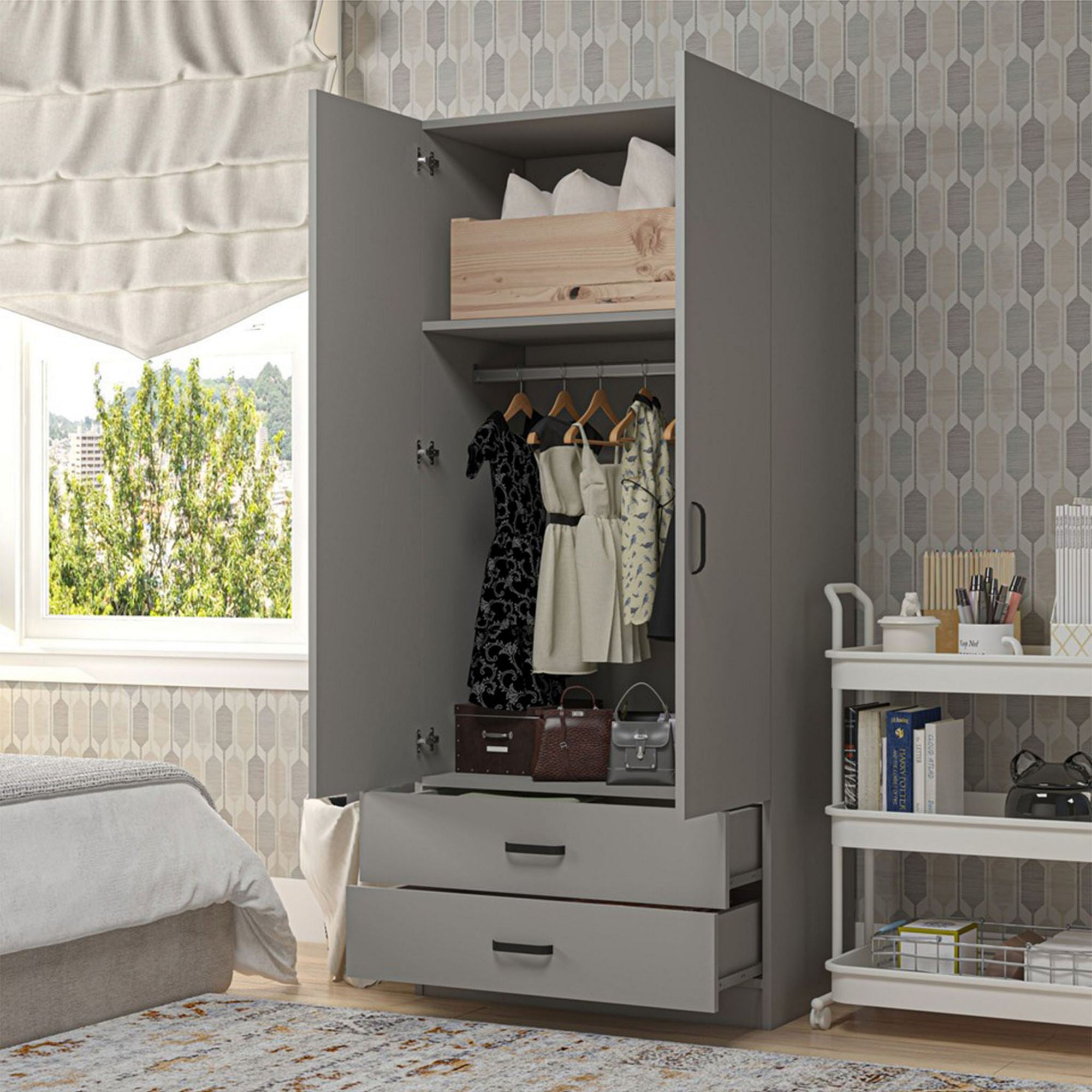 Guarda-Roupa – 80 cm x 182 cm x 47 cm – Cinza – MDF