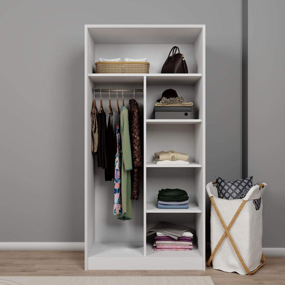 Guarda-roupa – 94 cm x 190 cm x 60 cm – Branco – Painel de partículas revestido de melamina