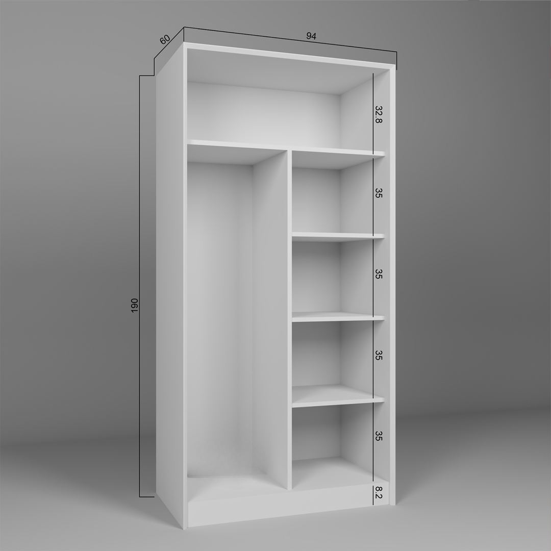 Guarda-roupa – 94 cm x 190 cm x 60 cm – Branco – Painel de partículas revestido de melamina