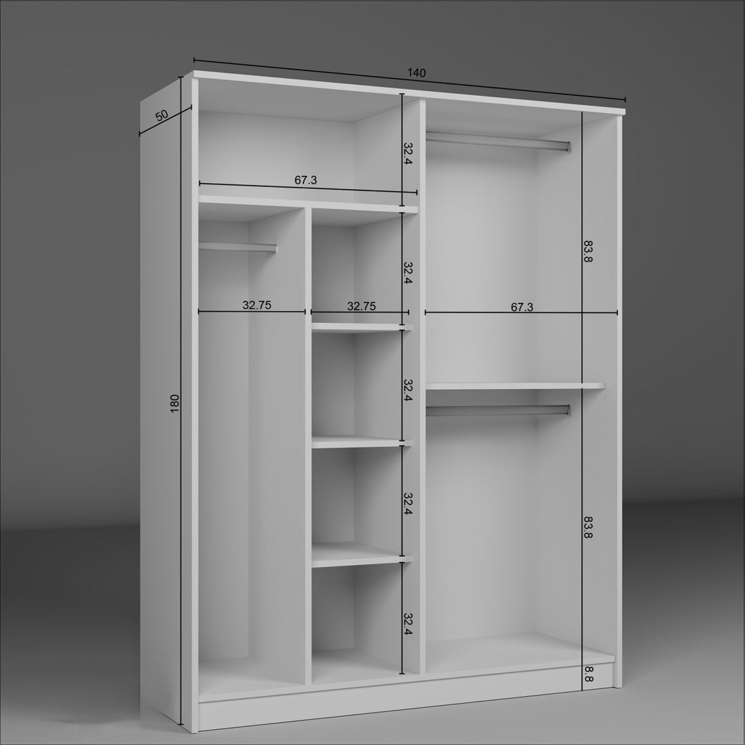 Guarda-roupa – 140 cm x 180 cm x 51,8 cm – Branco – MDF